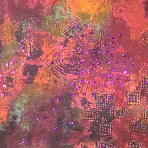 Sequin T-shirt Multi Color Red Purple Blue 3/4 Artsy Floral Print Whimsigoth - Picture 2 of 5